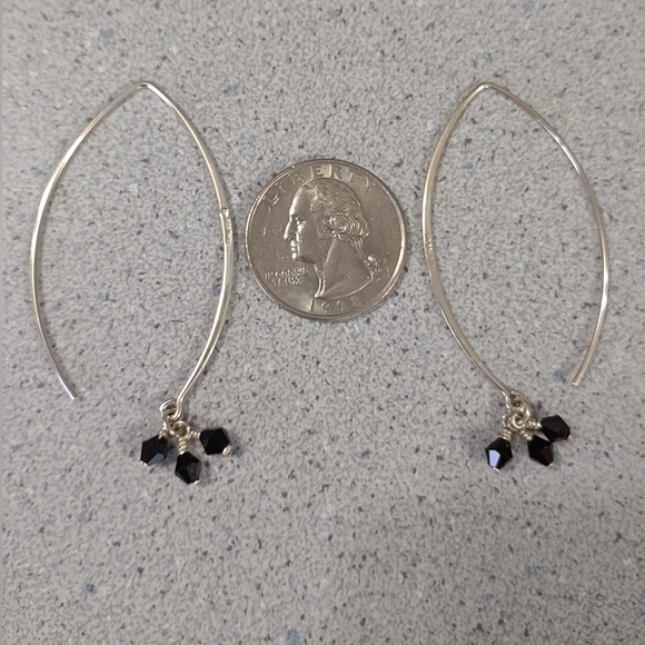Sterling+Black Bead Earrings - Picture 2 of 4